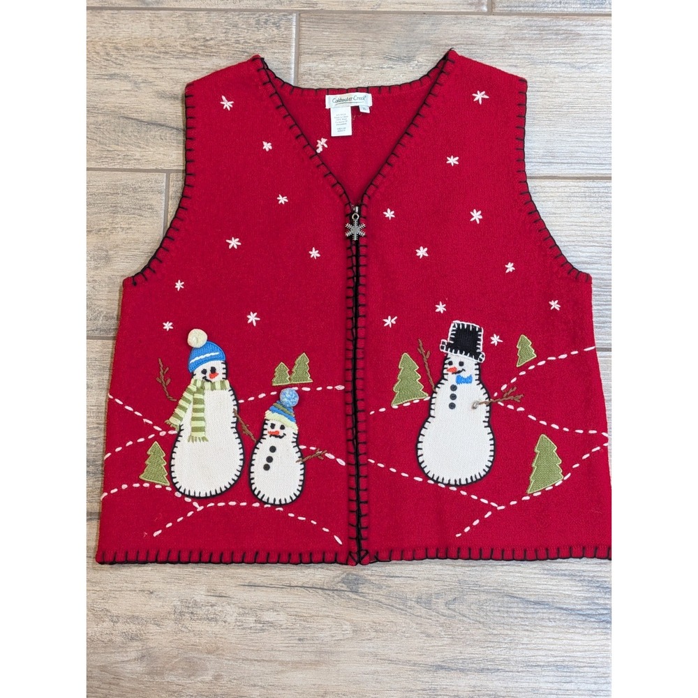 Coldwater Creek Vintage 100% Wool Snowman Family Holiday Ugly Sweater Vest XL